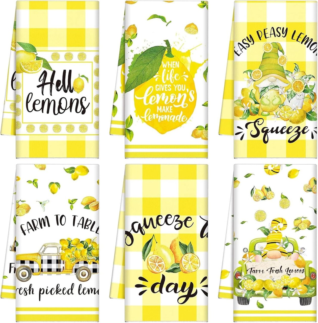 Set of 6 Lemon Kitchen Towels Summer Dish Beach Cloth Tea Towel Hello Lemons Nautical Kitchen Hand Tea Towels